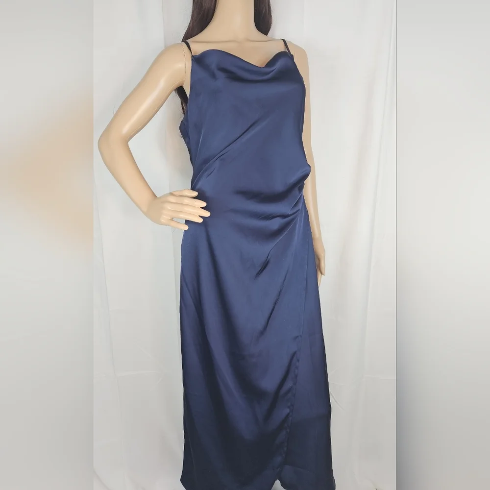 re:named Navy Draped Midi Dress - Picture 2 of 16